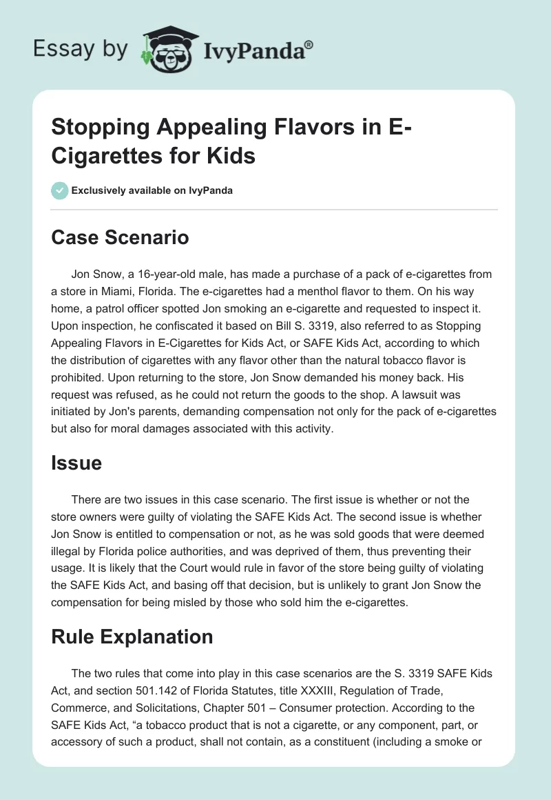 Stopping Appealing Flavors in E-Cigarettes for Kids. Page 1