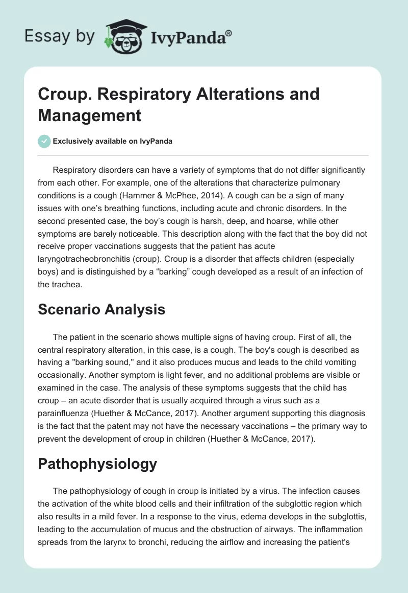 Croup. Respiratory Alterations and Management. Page 1