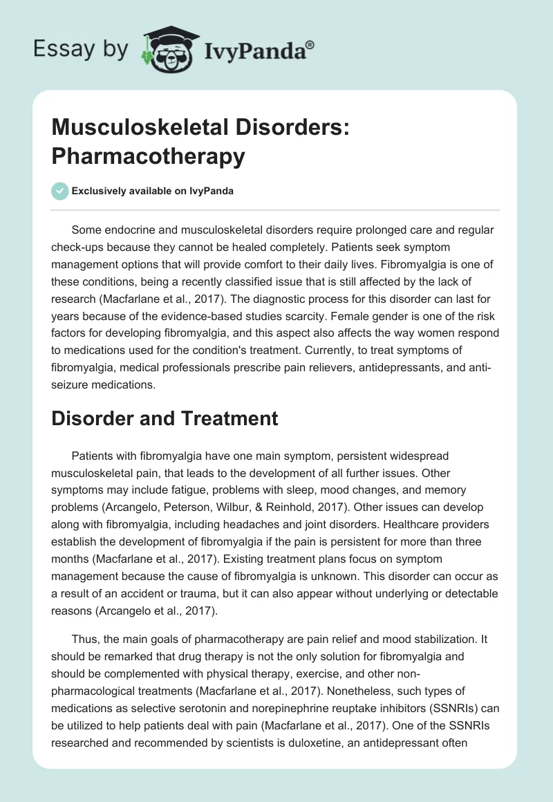 Musculoskeletal Disorders: Pharmacotherapy. Page 1