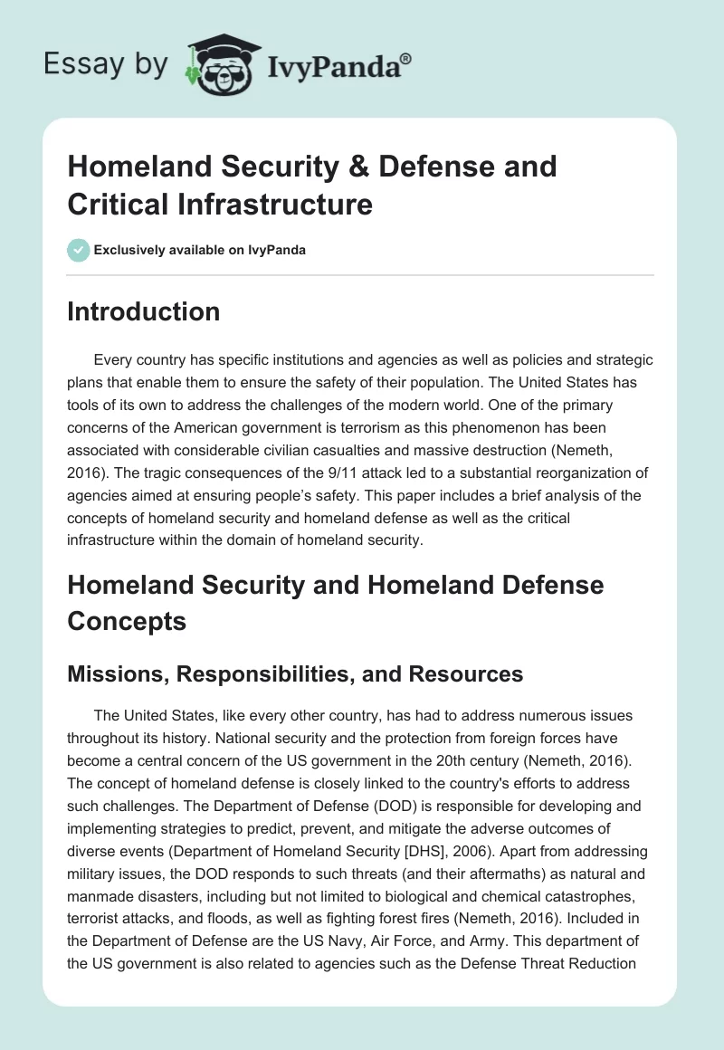 Homeland Security & Defense and Critical Infrastructure. Page 1