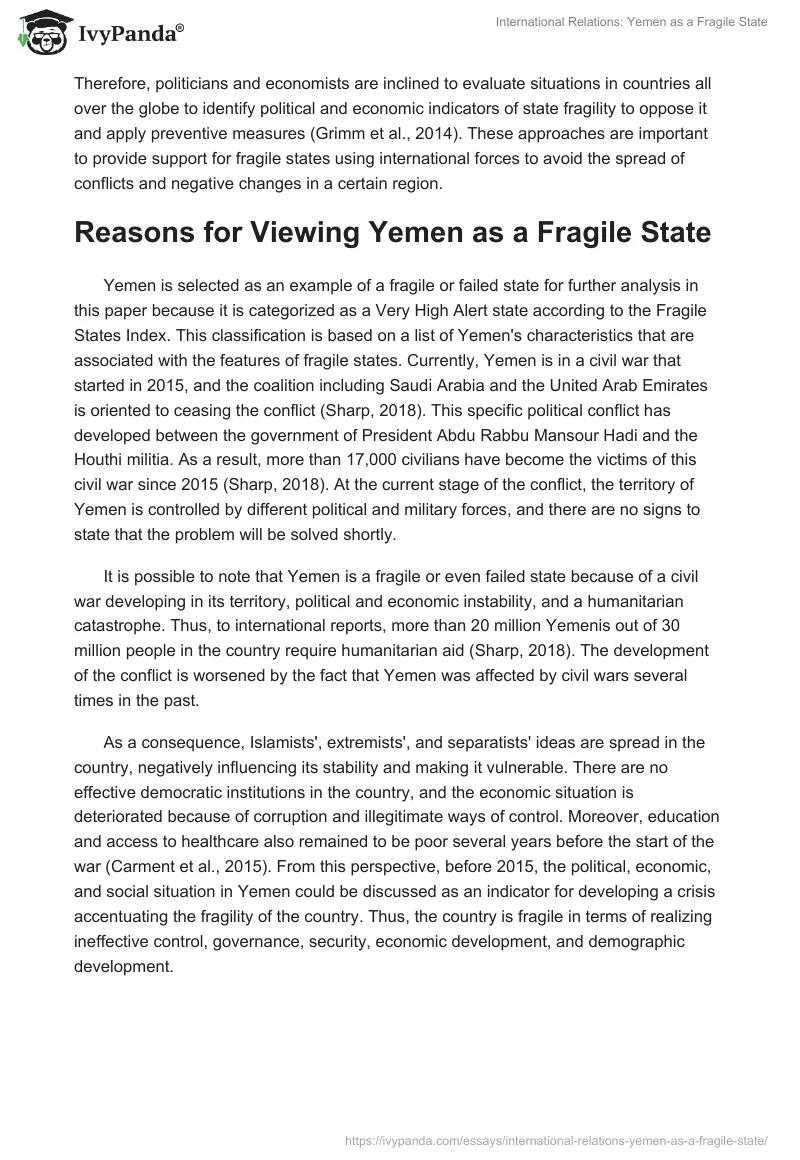 International Relations: Yemen as a Fragile State. Page 2