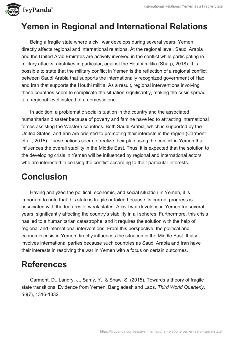 International Relations: Yemen as a Fragile State. Page 3