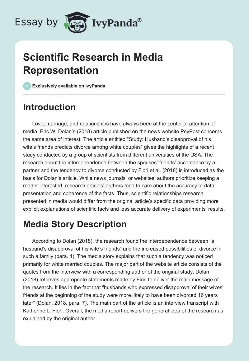 Scientific Research in Media Representation. Page 1