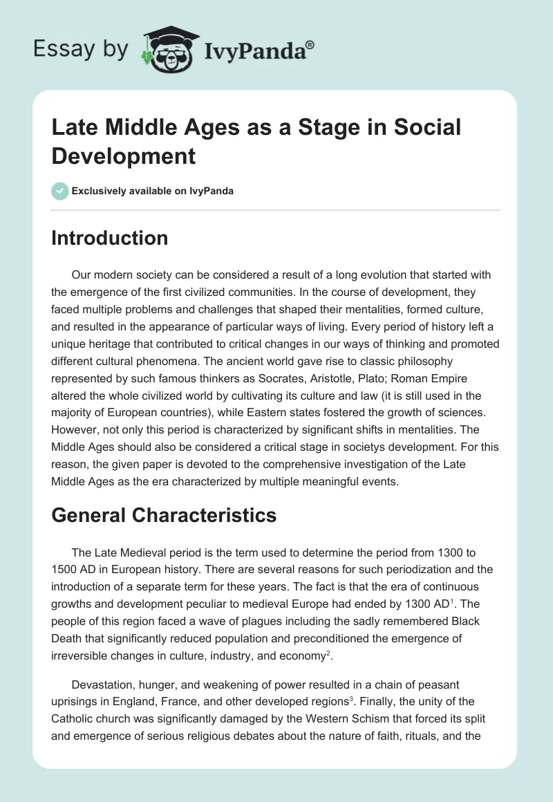 Late Middle Ages as a Stage in Social Development. Page 1
