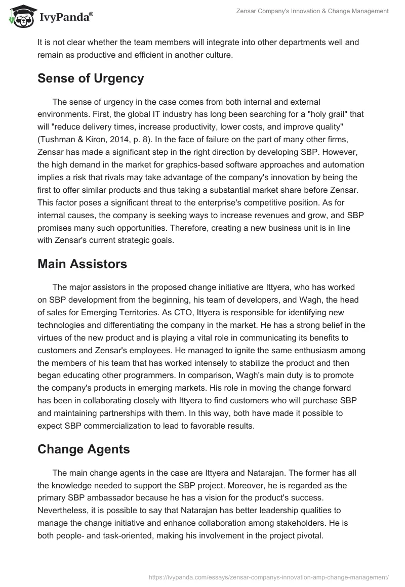 Zensar Company's Innovation & Change Management. Page 3