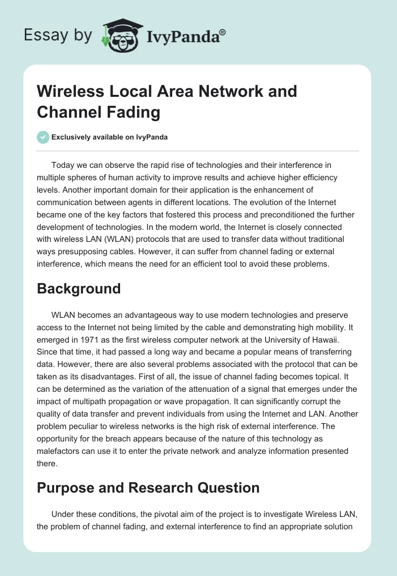 Wireless Local Area Network and Channel Fading. Page 1
