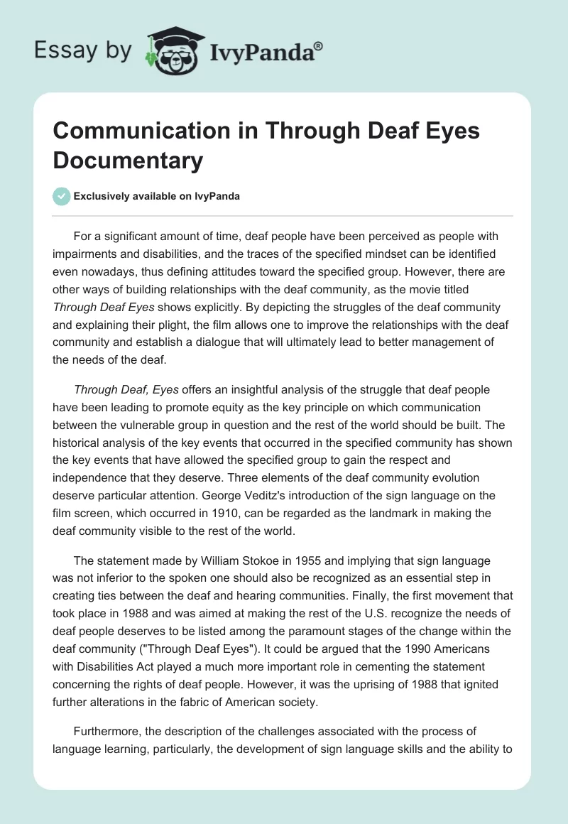 Communication in "Through Deaf Eyes" Documentary. Page 1