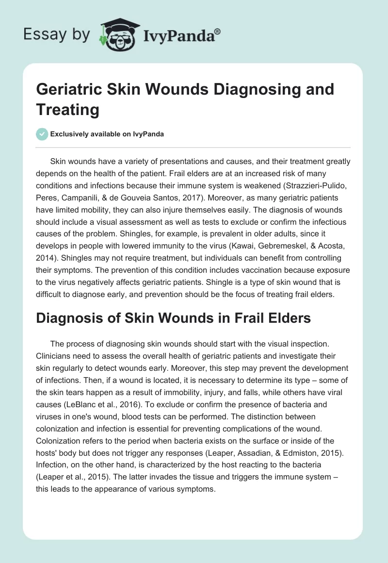 Geriatric Skin Wounds Diagnosing and Treating. Page 1