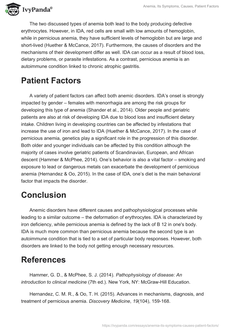 Anemia, Its Symptoms, Causes, Patient Factors. Page 2