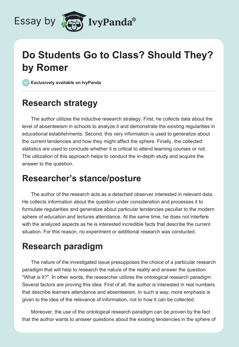 "Do Students Go to Class? Should They?" by Romer. Page 1