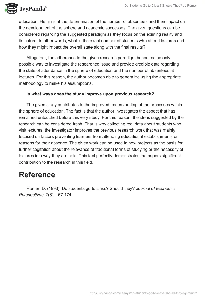 "Do Students Go to Class? Should They?" by Romer. Page 2