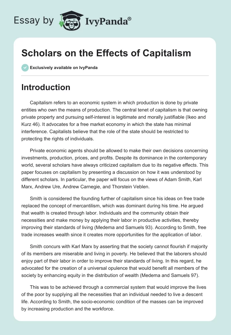 Scholars on the Effects of Capitalism. Page 1
