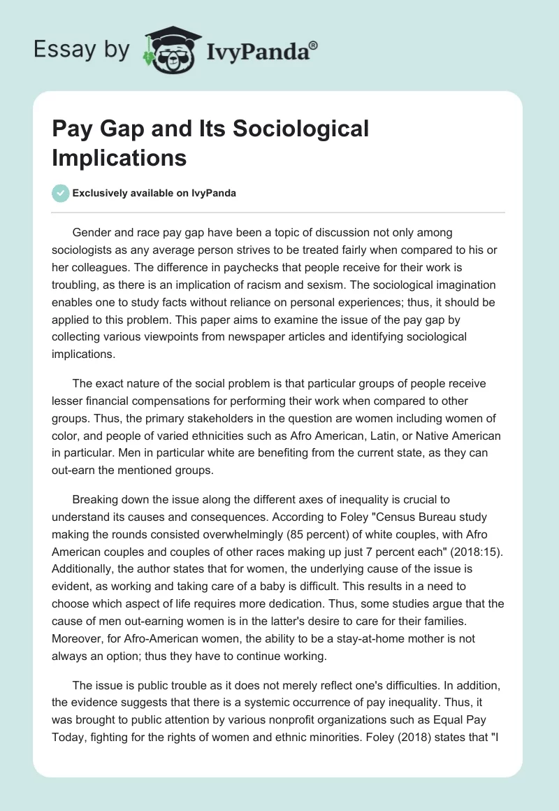 Pay Gap and Its Sociological Implications. Page 1