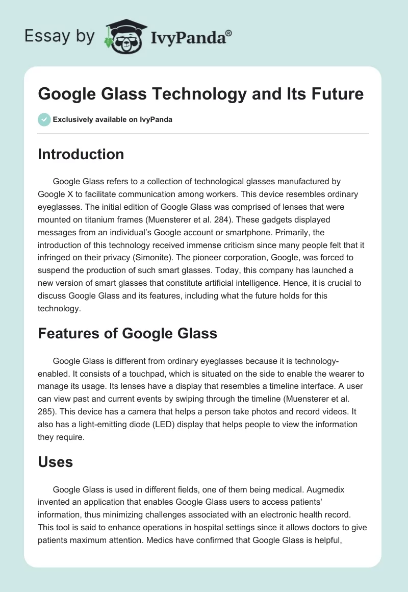 Google Glass Technology and Its Future. Page 1