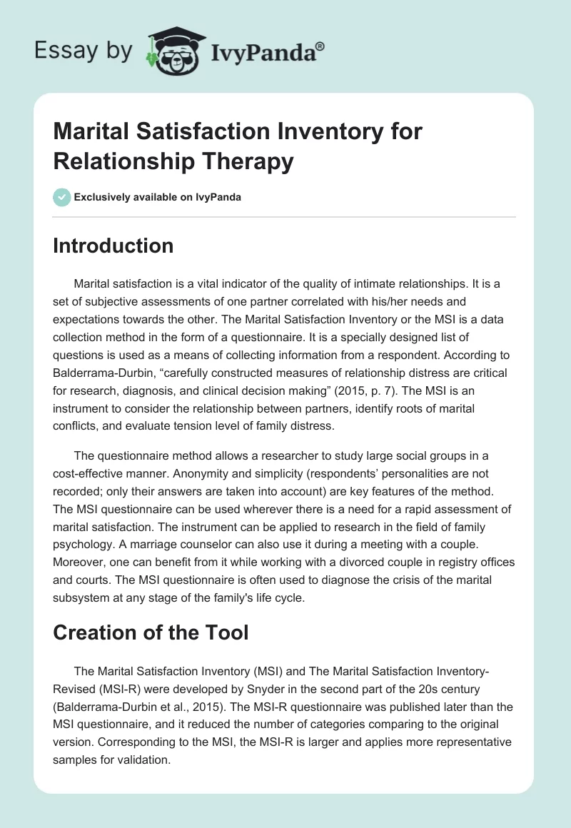 Marital Satisfaction Inventory for Relationship Therapy. Page 1