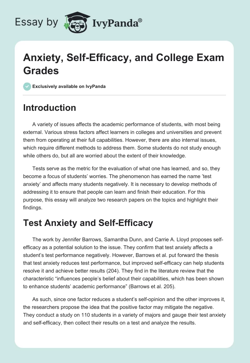 Anxiety, Self-Efficacy, and College Exam Grades. Page 1