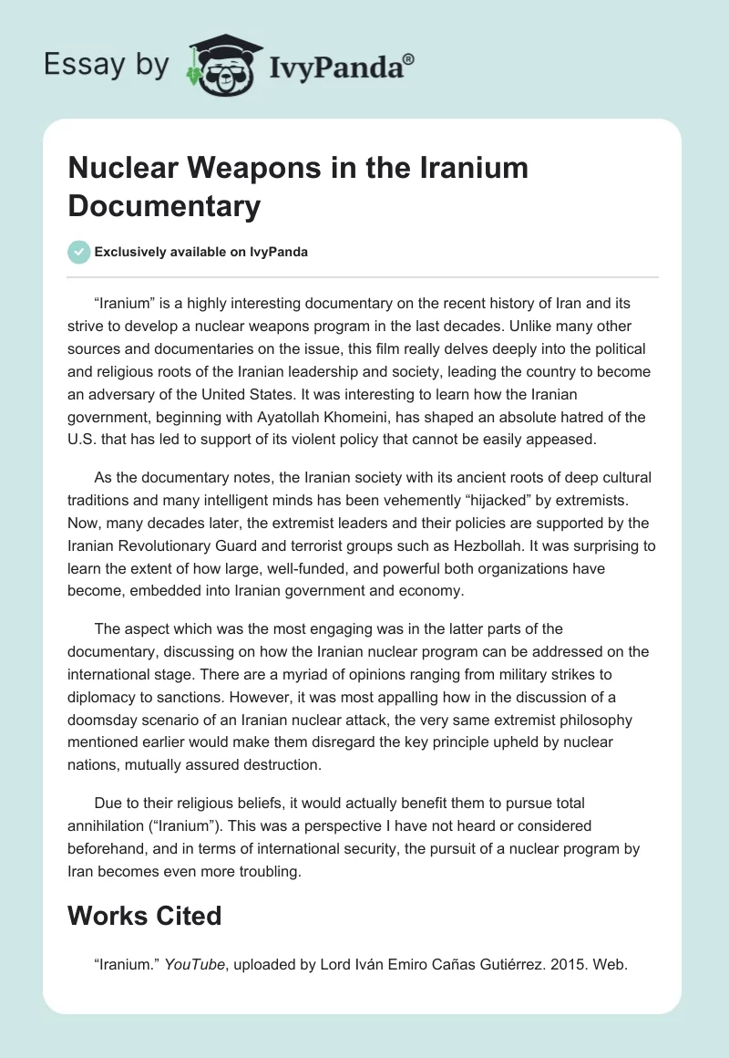 Nuclear Weapons in the "Iranium" Documentary. Page 1