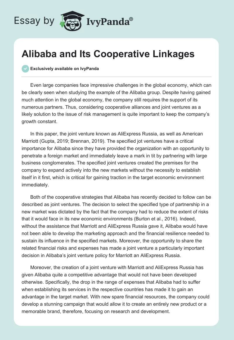 Alibaba and Its Cooperative Linkages. Page 1