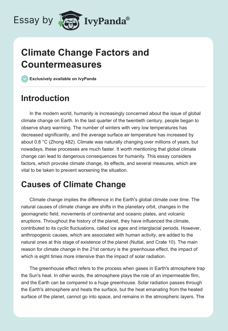Climate Change Factors and Countermeasures. Page 1