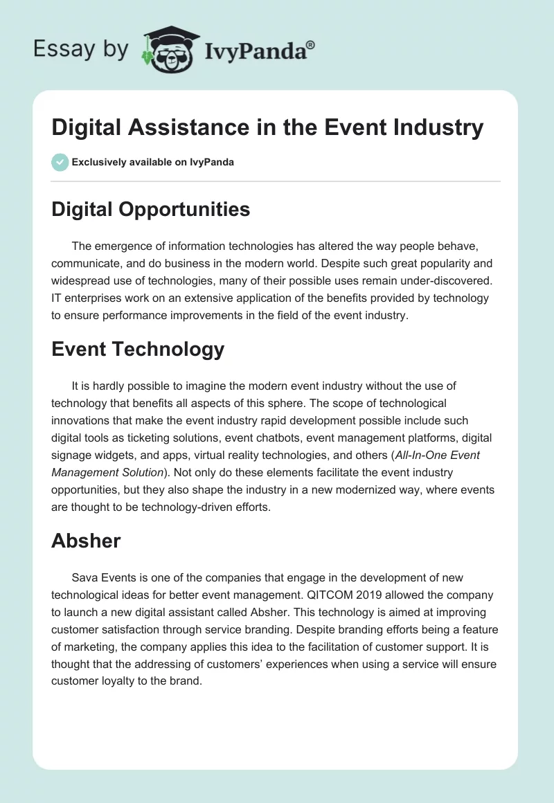 Digital Assistance in the Event Industry. Page 1