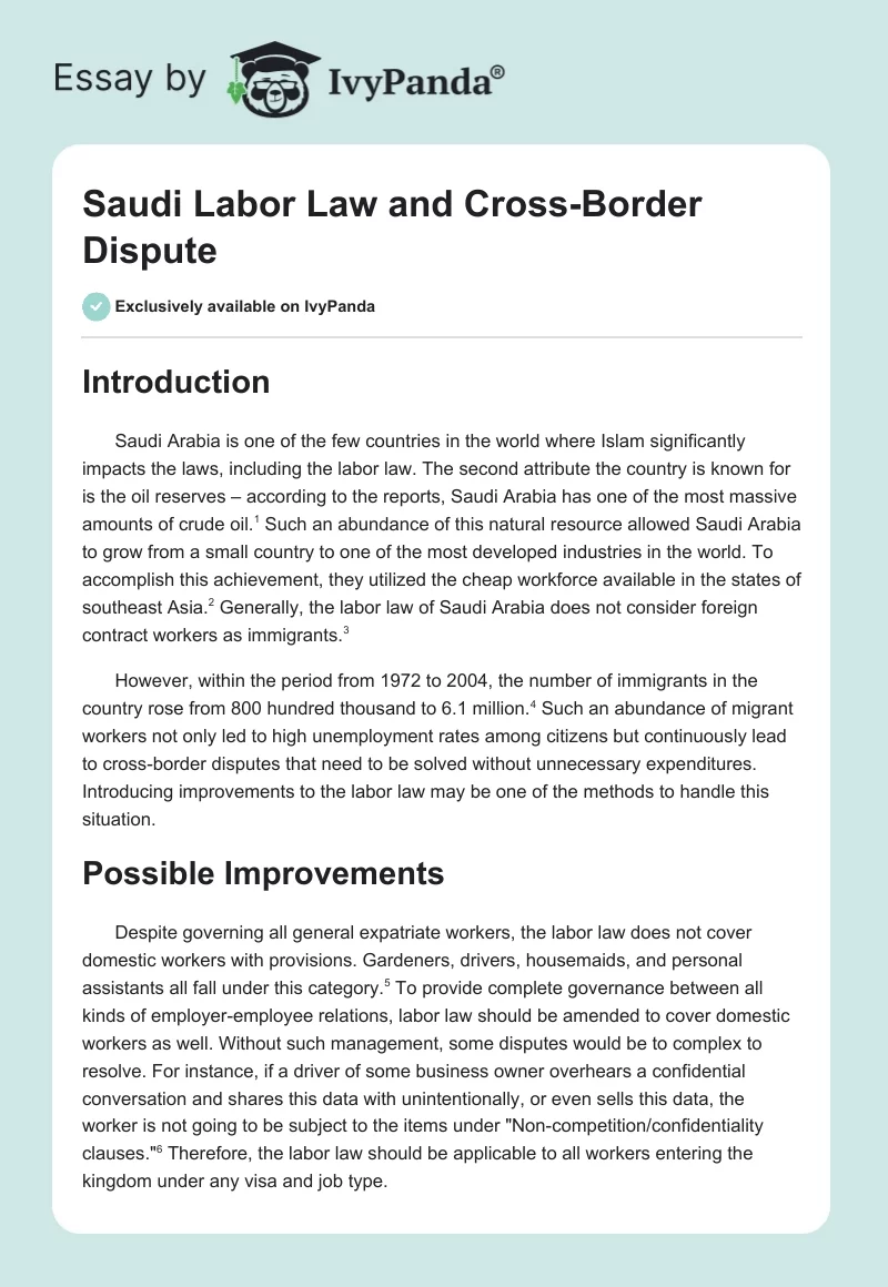 Saudi Labor Law and Cross-Border Dispute. Page 1