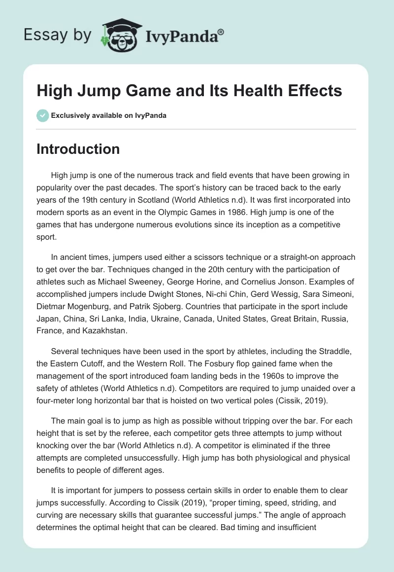 High Jump Game and Its Health Effects. Page 1