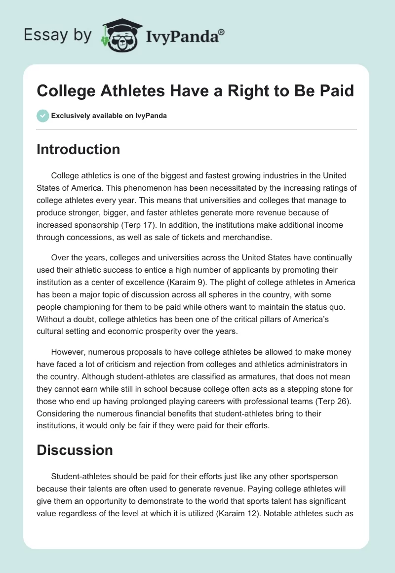 College Athletes Have a Right to Be Paid. Page 1