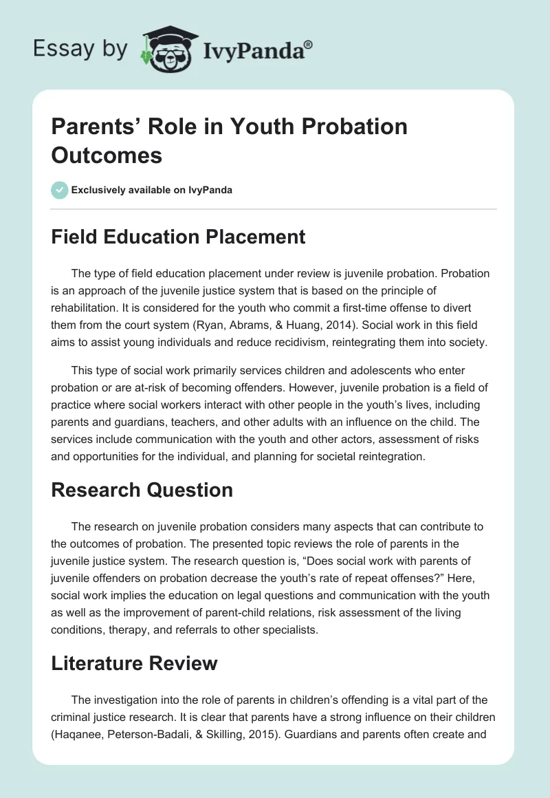 Parents’ Role in Youth Probation Outcomes. Page 1