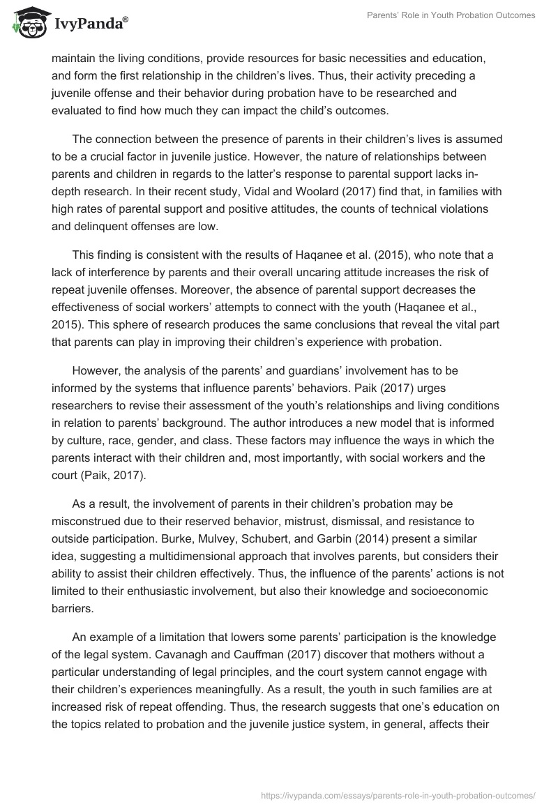 Parents’ Role in Youth Probation Outcomes. Page 2