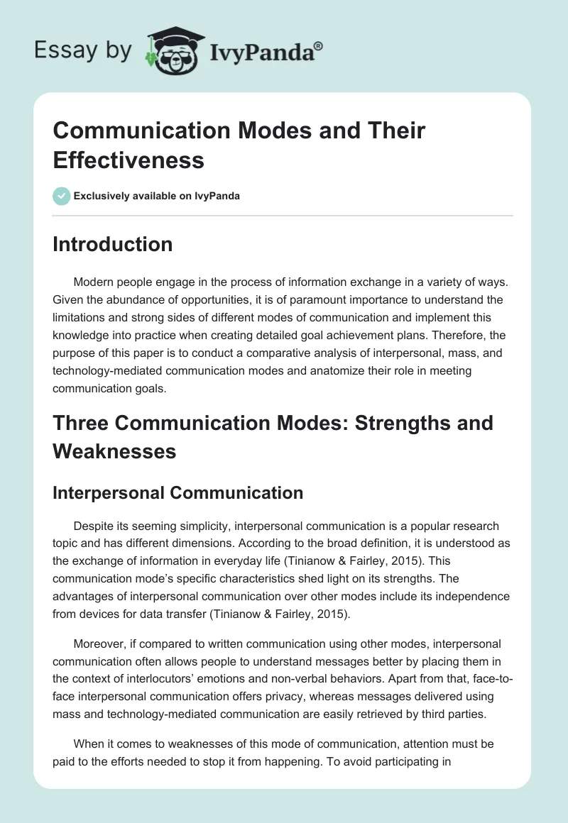 Communication Modes and Their Effectiveness. Page 1