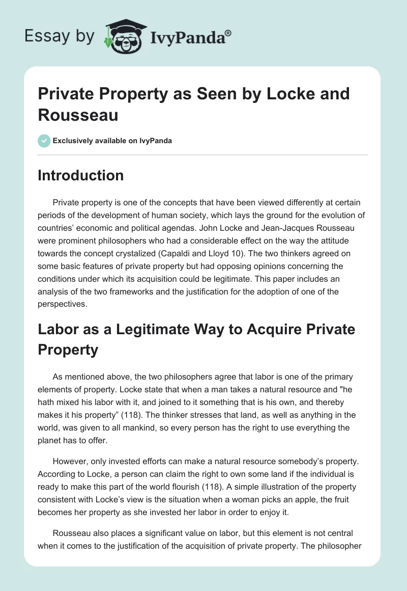 Private Property as Seen by Locke and Rousseau. Page 1