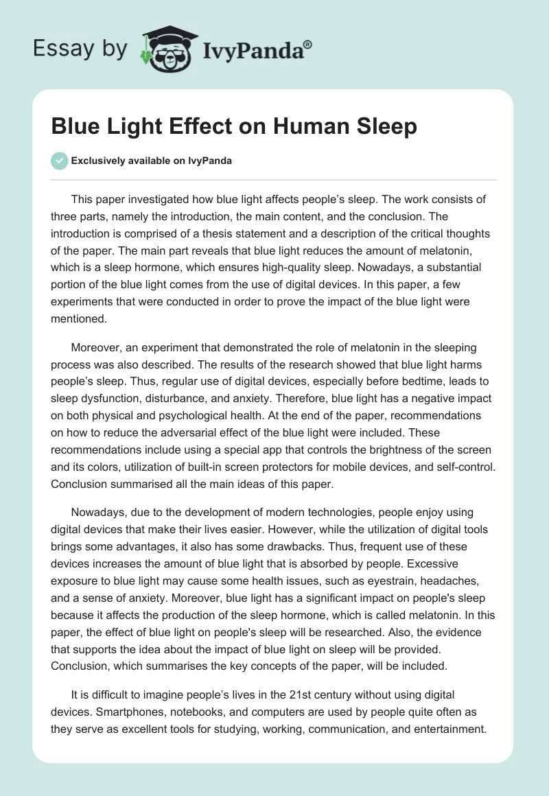 Blue Light Effect on Human Sleep. Page 1