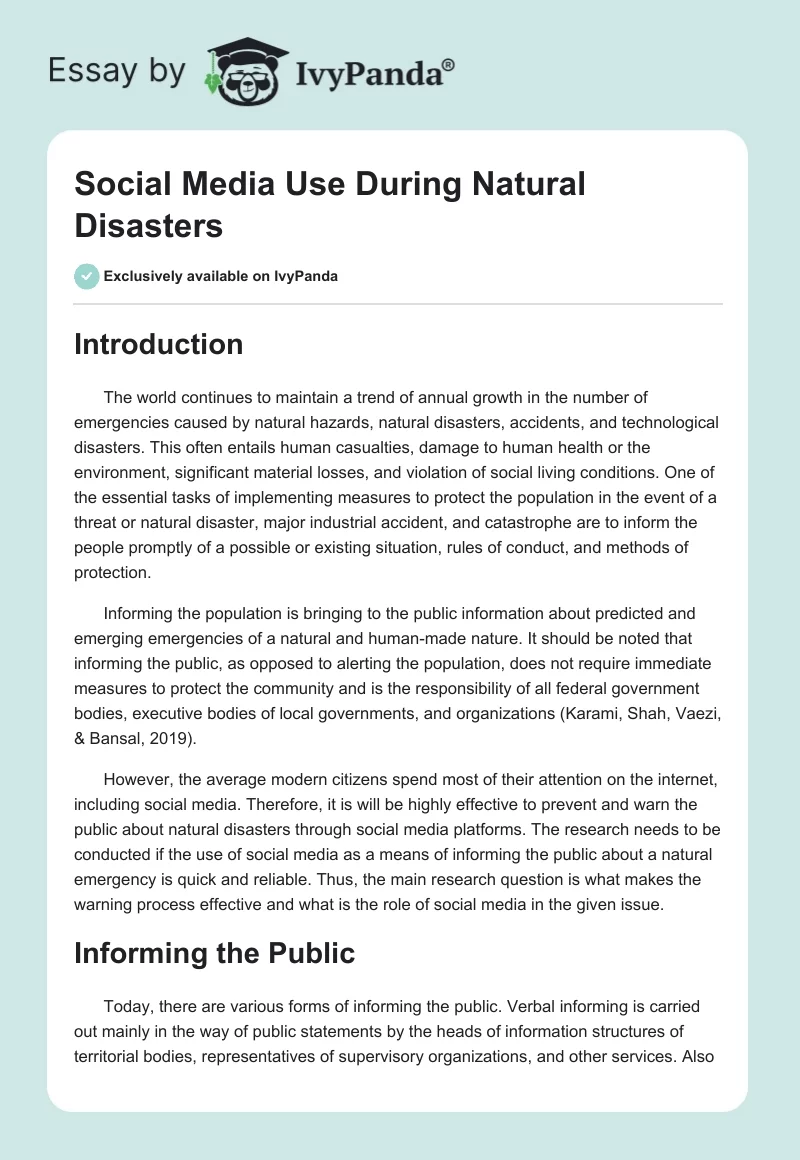 Social Media Use During Natural Disasters. Page 1