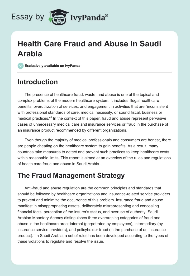 Health Care Fraud and Abuse in Saudi Arabia. Page 1