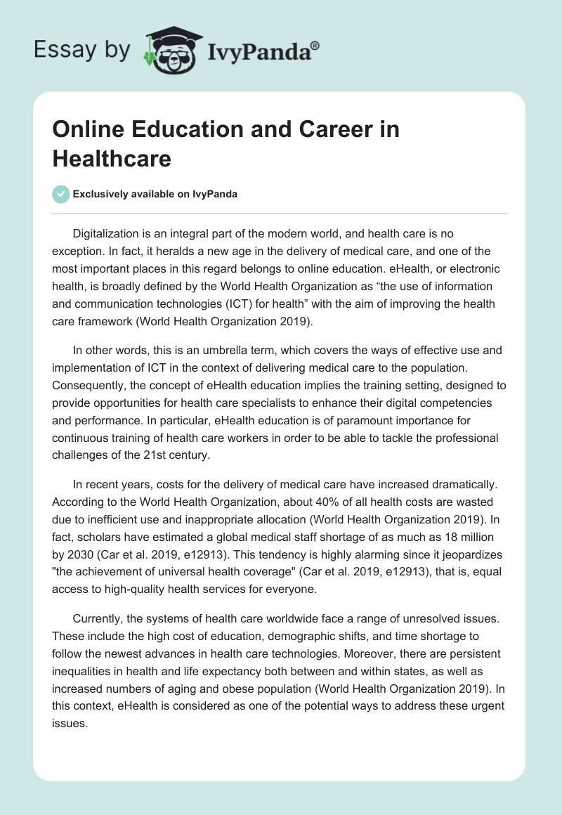 Online Education and Career in Healthcare. Page 1