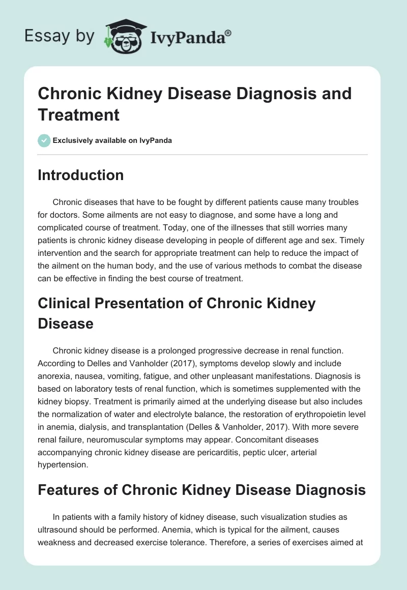 Chronic Kidney Disease Diagnosis and Treatment. Page 1