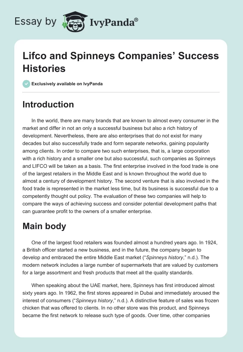Lifco and Spinneys Companies’ Success Histories. Page 1