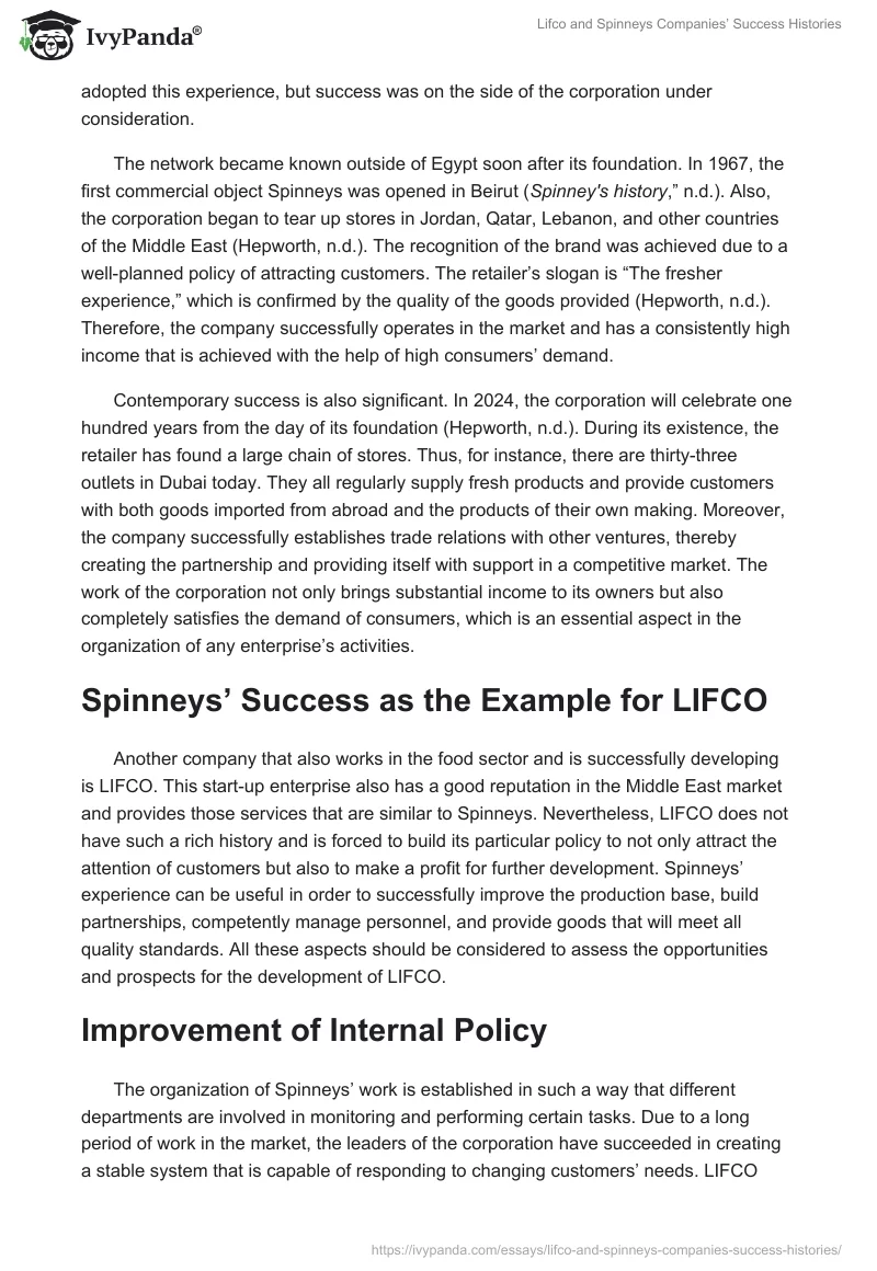 Lifco and Spinneys Companies’ Success Histories. Page 2