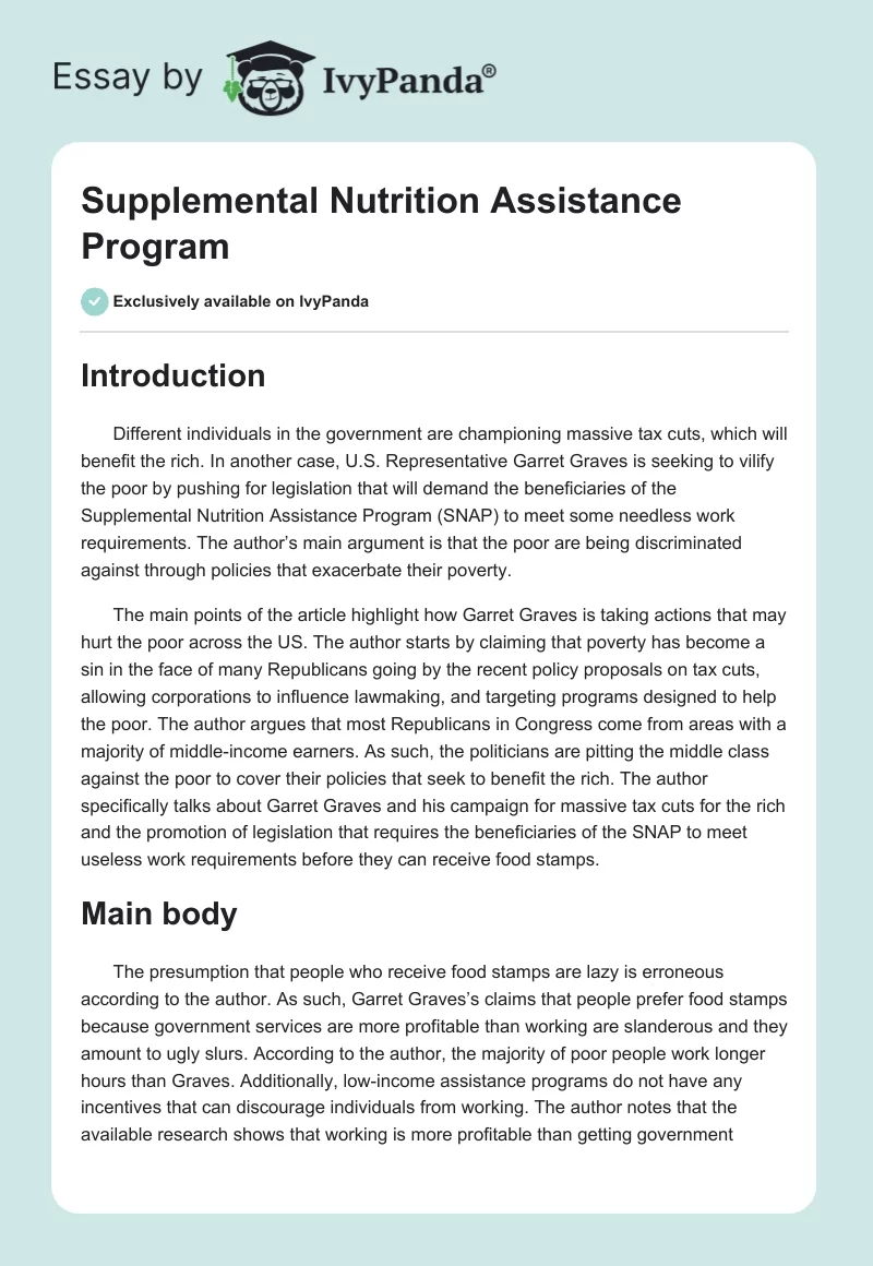 Supplemental Nutrition Assistance Program. Page 1