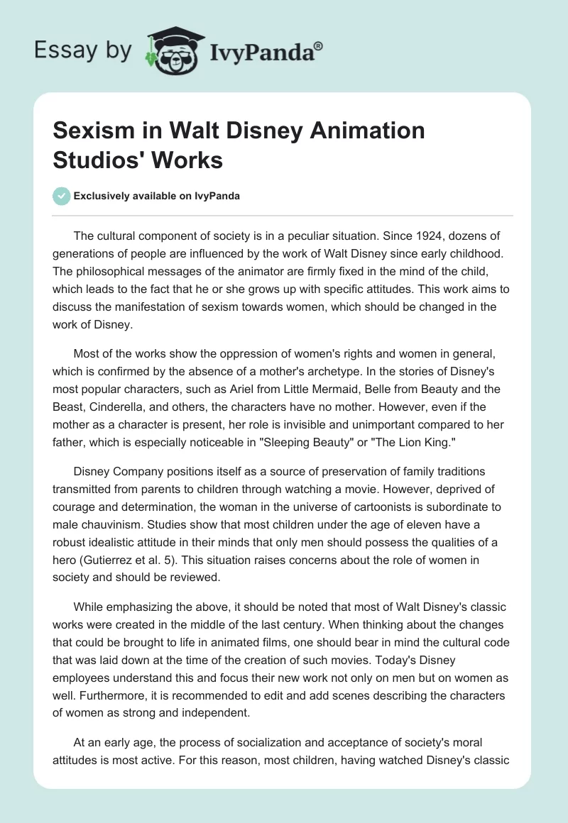 Sexism in Walt Disney Animation Studios' Works. Page 1
