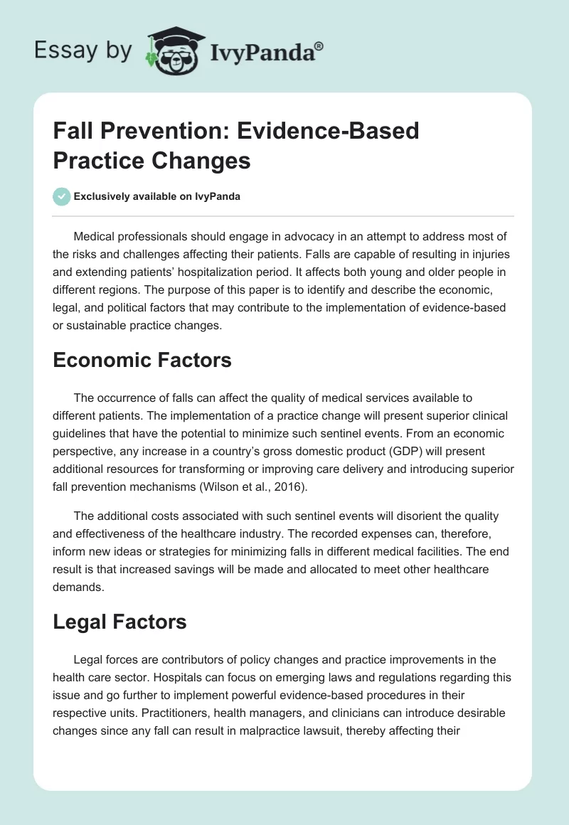 Fall Prevention: Evidence-Based Practice Changes. Page 1