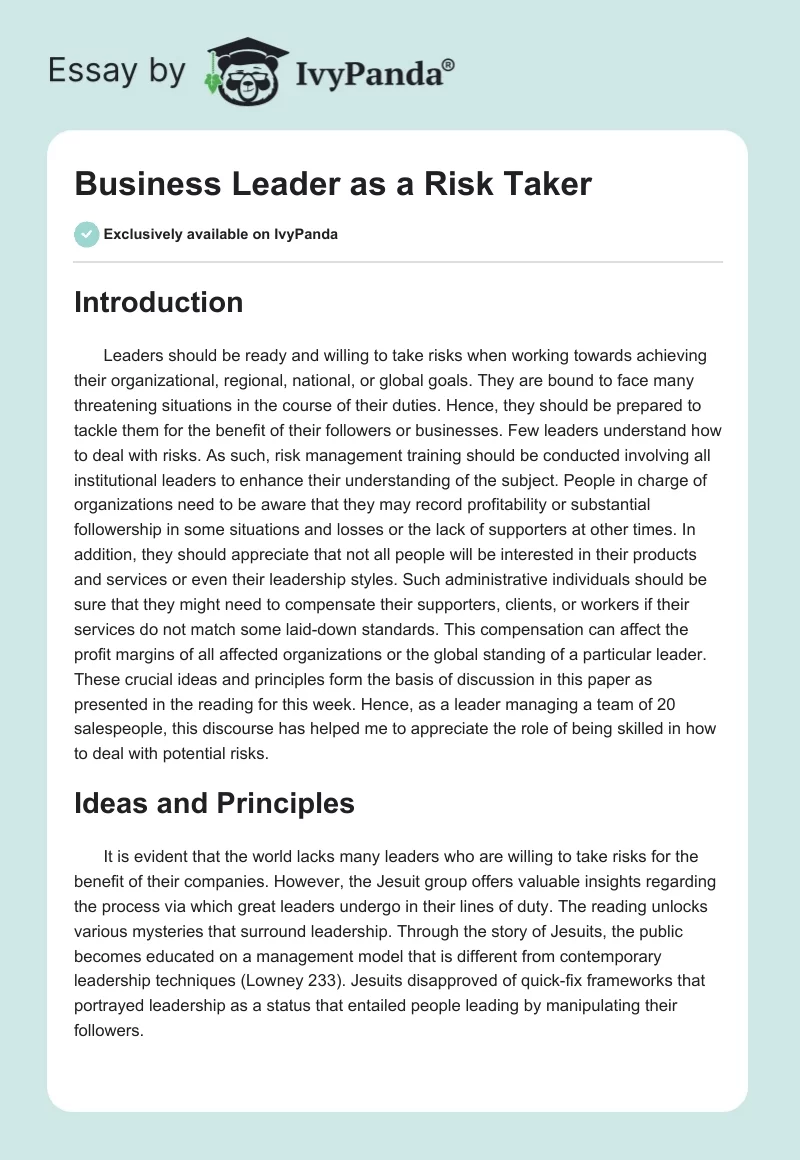 Business Leader as a Risk Taker. Page 1