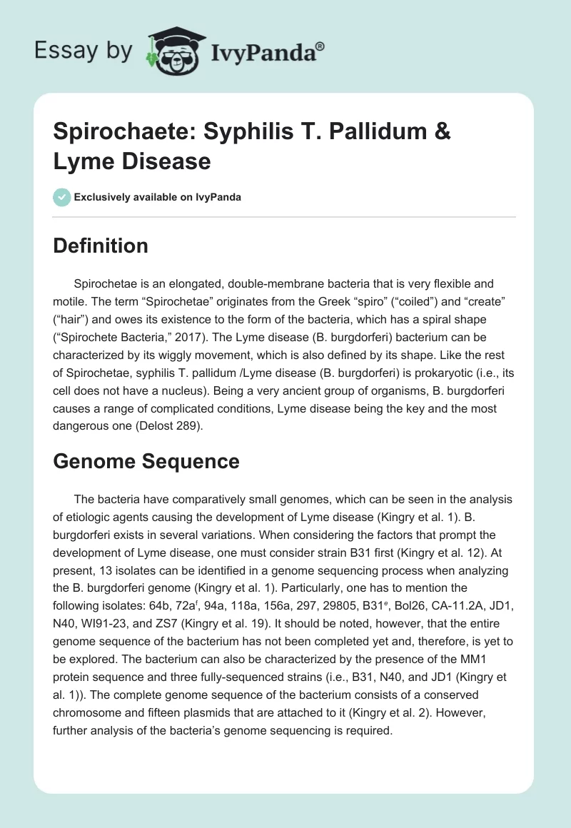 Spirochaete: Syphilis T. Pallidum & Lyme Disease. Page 1