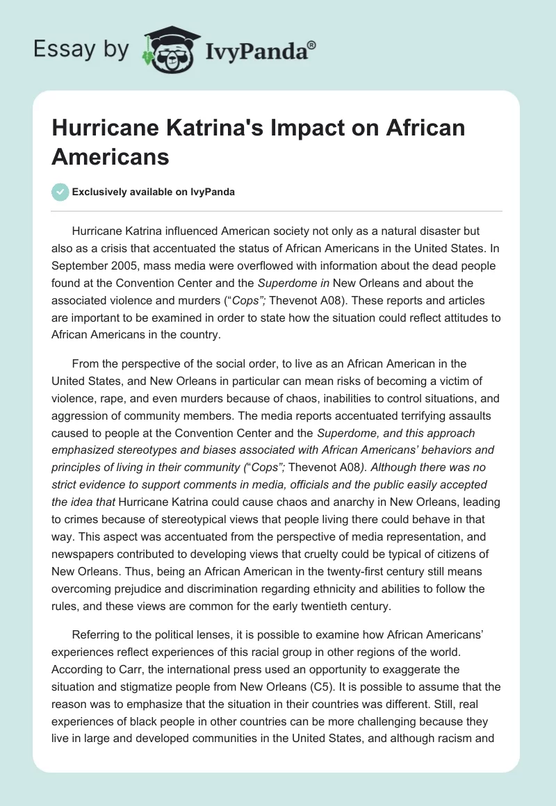 Hurricane Katrina's Impact on African Americans. Page 1