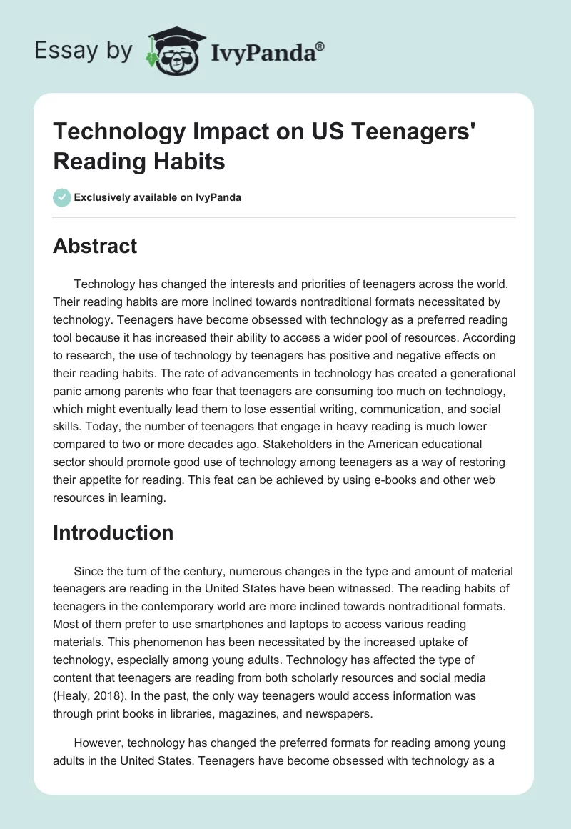Technology Impact on US Teenagers' Reading Habits. Page 1