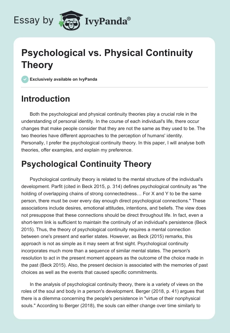 Psychological vs. Physical Continuity Theory. Page 1