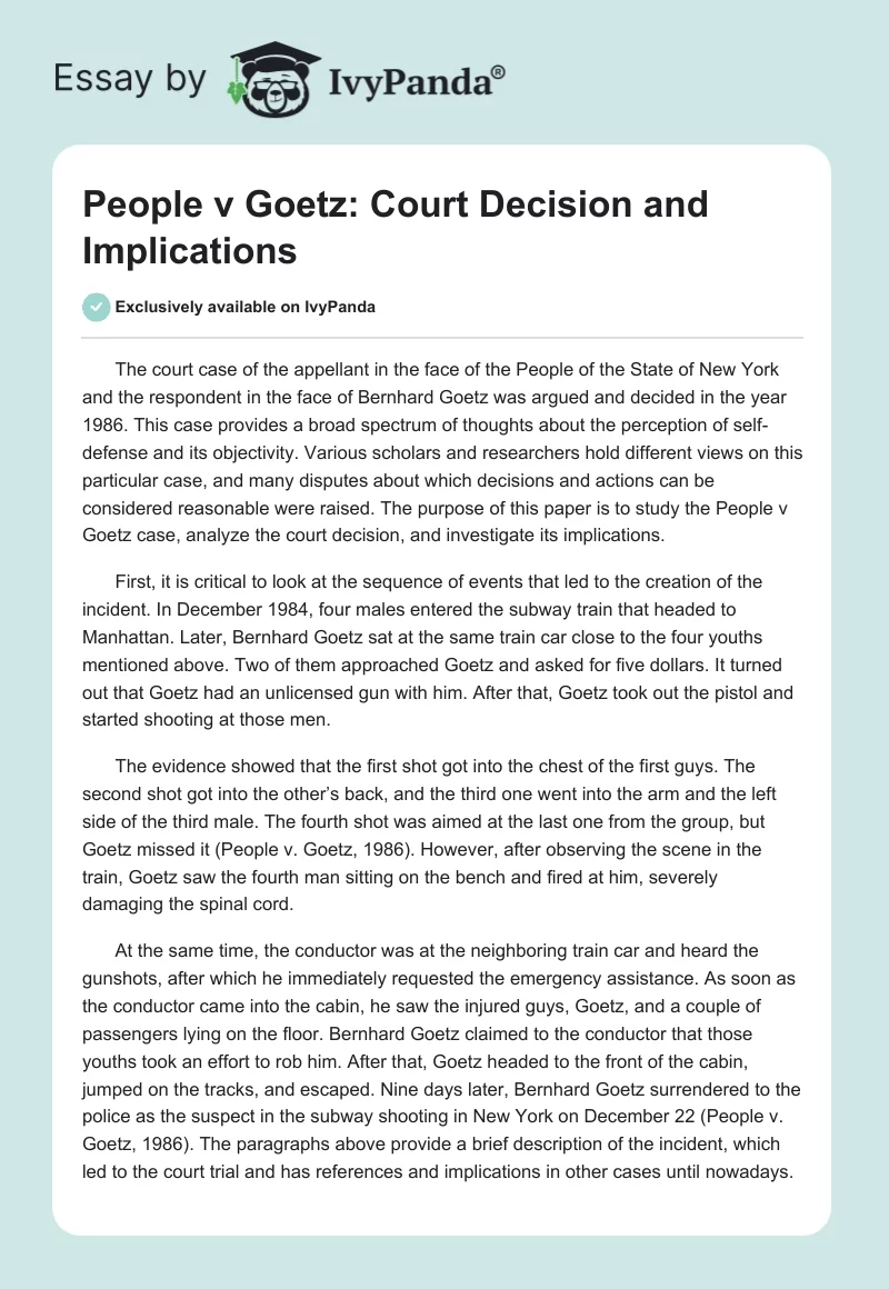 People vs. Goetz: Court Decision and Implications. Page 1