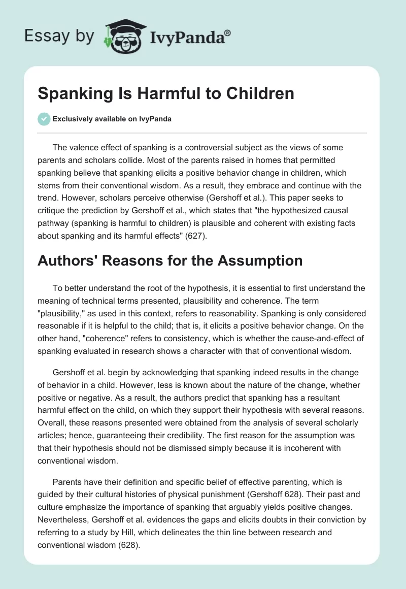 Spanking Is Harmful to Children. Page 1