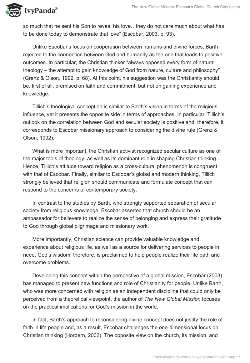 The New Global Mission: Escobar's Global Church Conception. Page 2