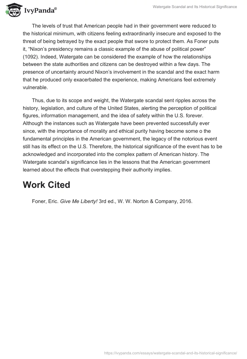 Watergate Scandal and Its Historical Significance. Page 2